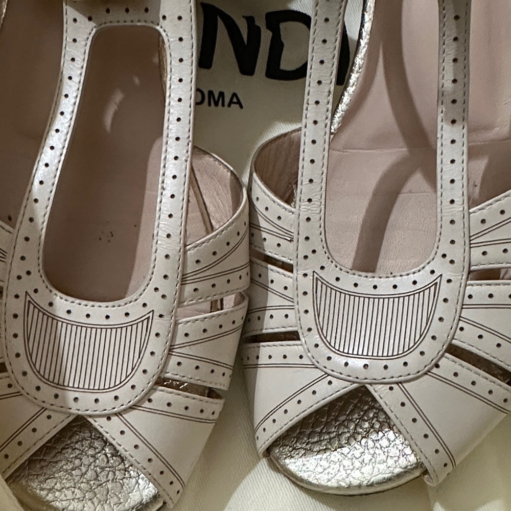 Fendi Cream Open Toe Flats